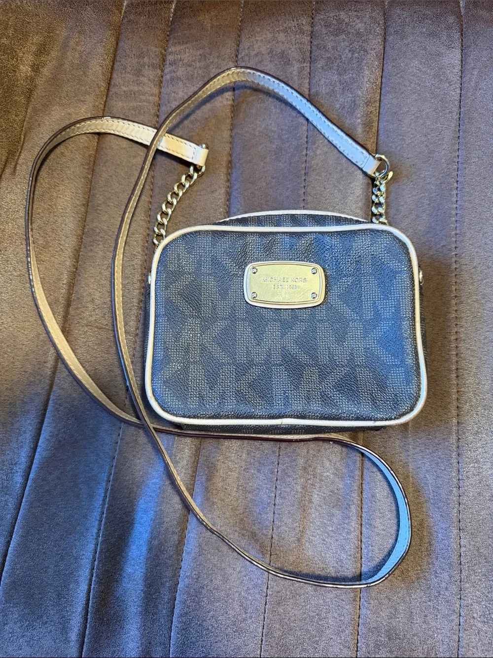 Michael Kors Brown and Gold MK Logo Crossbody Camera Bag